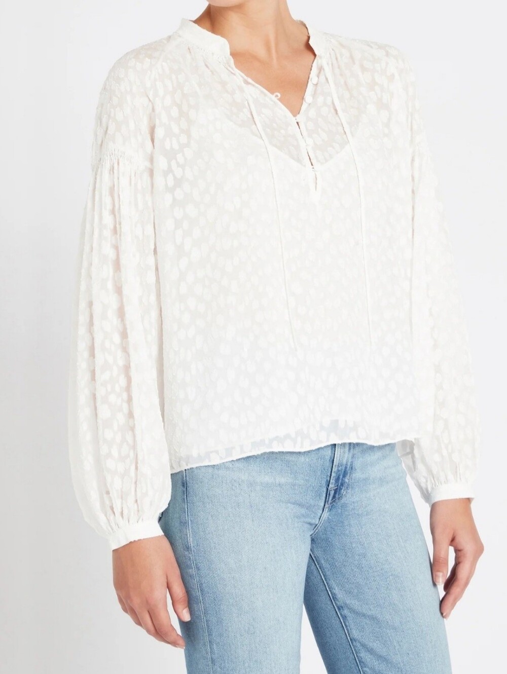 XL FRAME Off White Peasant Top Long-Sleeve Textured Women's Dropped Sleeve